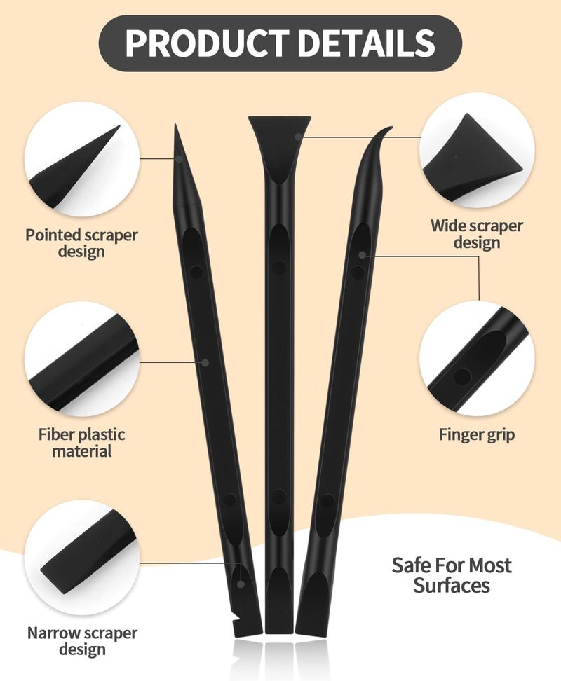OXDFK 12 PCS Carbon Fiber Plastic Scrapers Tool, Non-Scratch Scraper Tool for Tight Spaces, Multi-Purpose Label Scraper Pen-Shaped, for Car Cleaning Supplies, Kitchen, Crevices, Stains (Black) - Image 3